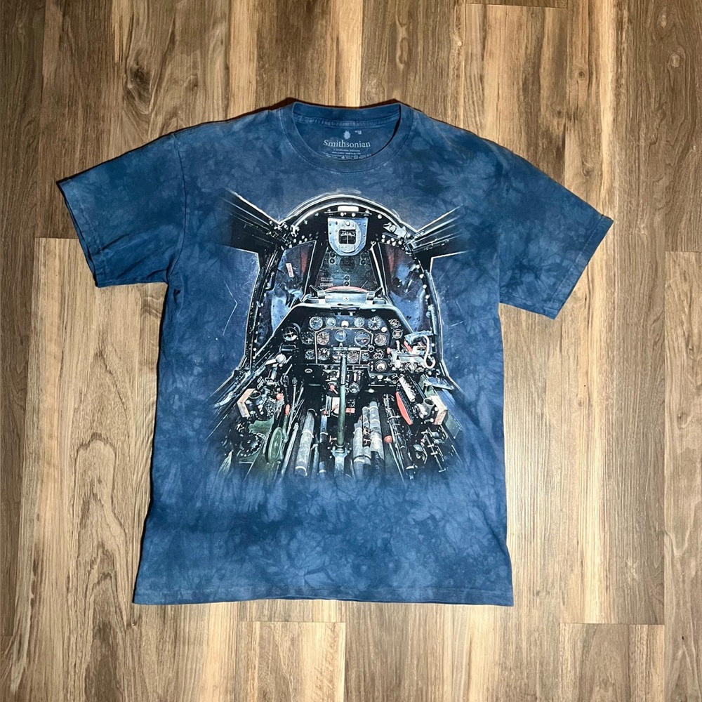 Smithsonian Institution Tie Dye P-51C Mustang Jet Cockpit Graphic T-shirt Size M